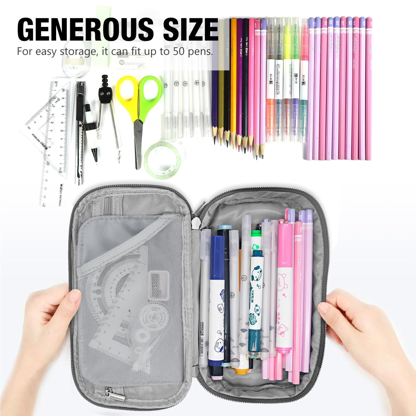 Gloppie Pencil Case Zipper Pencil Pouch Pencil Box for Boys Girls Pen Case Stationary Organizer, Back to School Supplies, Light Blue