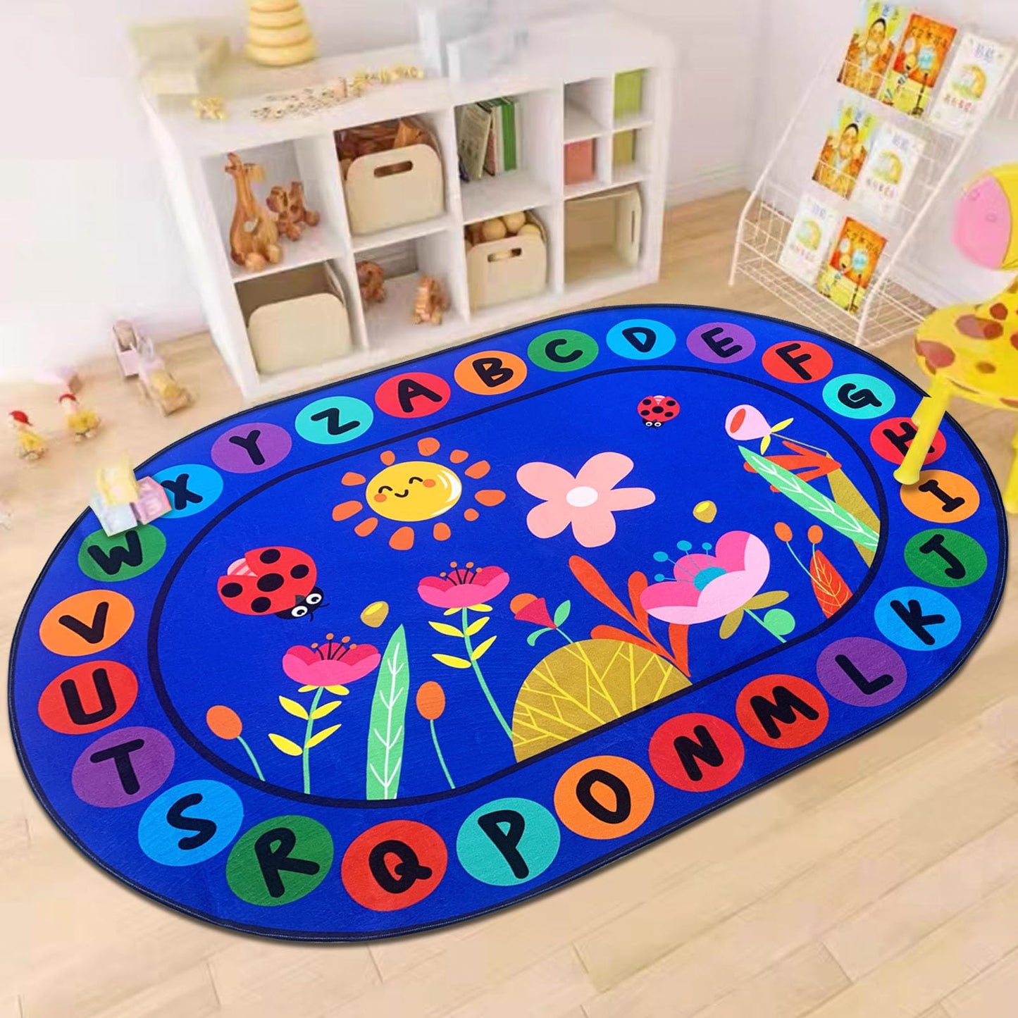 USTIDE Large Oval Kids Rug 6X9,ABC Alphabet Letters Educational & Fun Classroom Rug Non-Slip Play Mat Learning Area Rug for Bedroom Playroom Decor