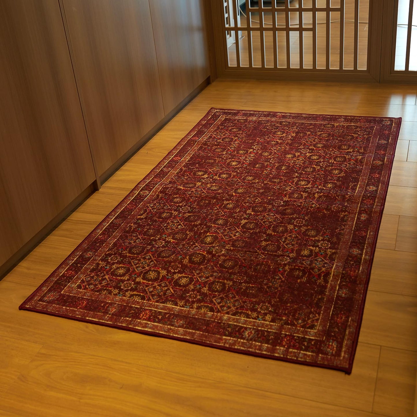 Inlume 3x5 Soft Washable Area Rugs for Living Room and Bedroom, Non-Slip Stain Resistant Indoor Carpet, Cozy Floor Mat for Dining Room, Office, Stain Resistant Entryway Persian red Floral