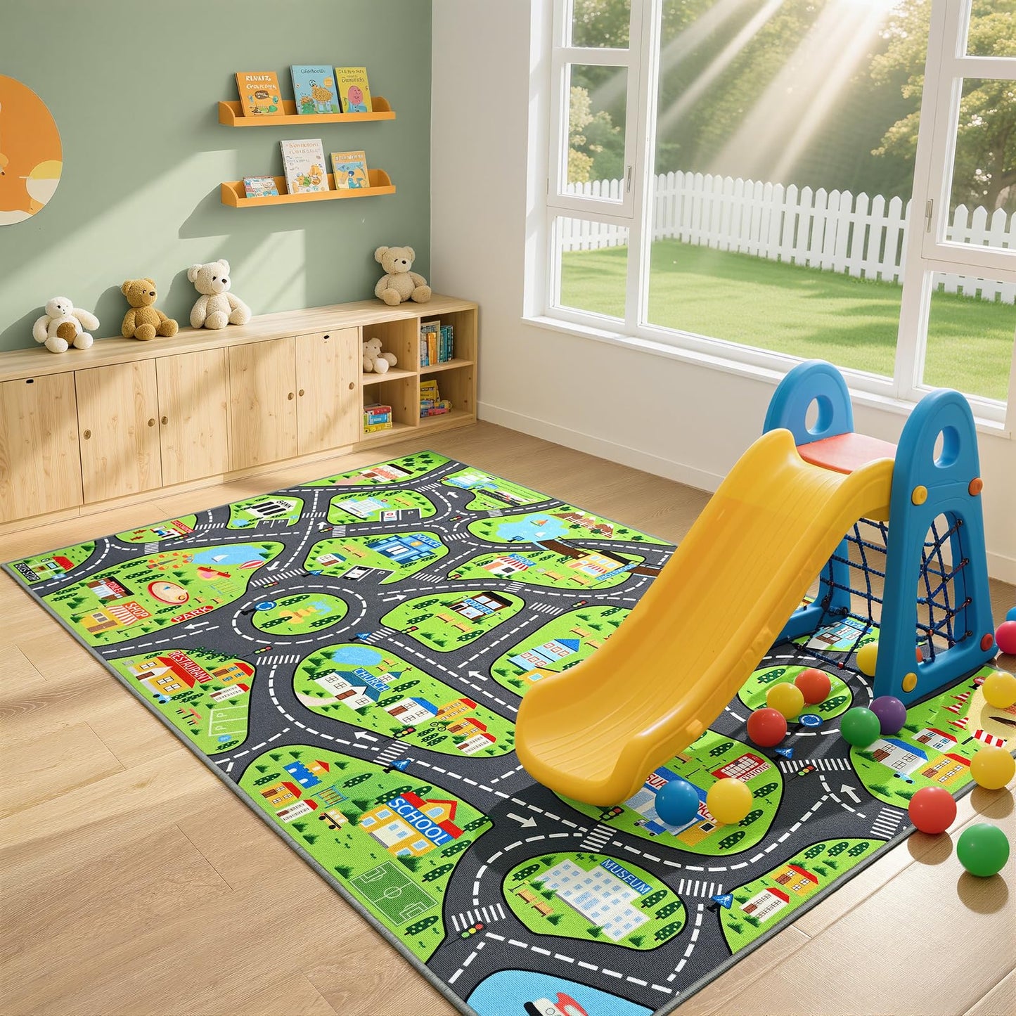 B BENRON Kids Car Play Rugs - 36"x60" Learning and Fun City Road Map Play Mat for Playing with Cars Trucks, Non-Slip Playmat for Nursery, Playroom Bedroom and Classroom, Machine Washable