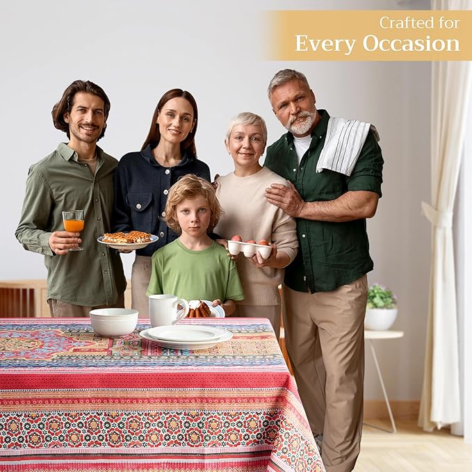 Maison d' Hermine Table Cloth Rectangle Table 100% Cotton 60 x 90 Inches Fall Tablecloth Reusable Everyday Use for Thanksgiving Christmas Decorations Dining Farmhouse Party (Ispahan)