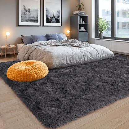 8x10 Area Rugs for Living Room, Ultra Soft Fluffy Large Shaggy Rug Carpet for Bedroom, Non-Slip Fuzzy Plush Rugs for Nursery Boys Girls Kids Room Modern Indoor Home Decor, Charcoal Grey