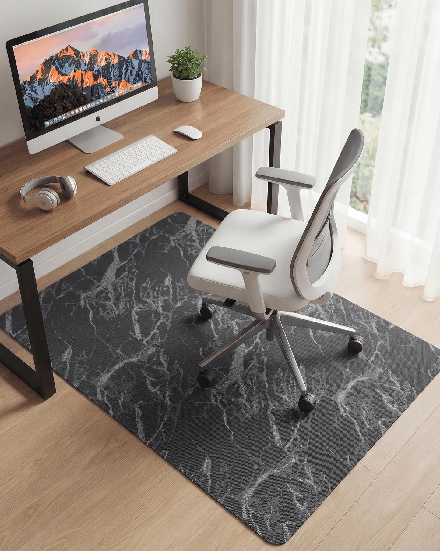 Carvapet Luxury Carrara Marble Office Chair Mat for Hardwood Floor - 36x48 Inch Acoustic Noise-Dampening Desk Carpet, Smooth Glide Heavy Duty Floor Protector for Rolling Computer Gaming Chairs