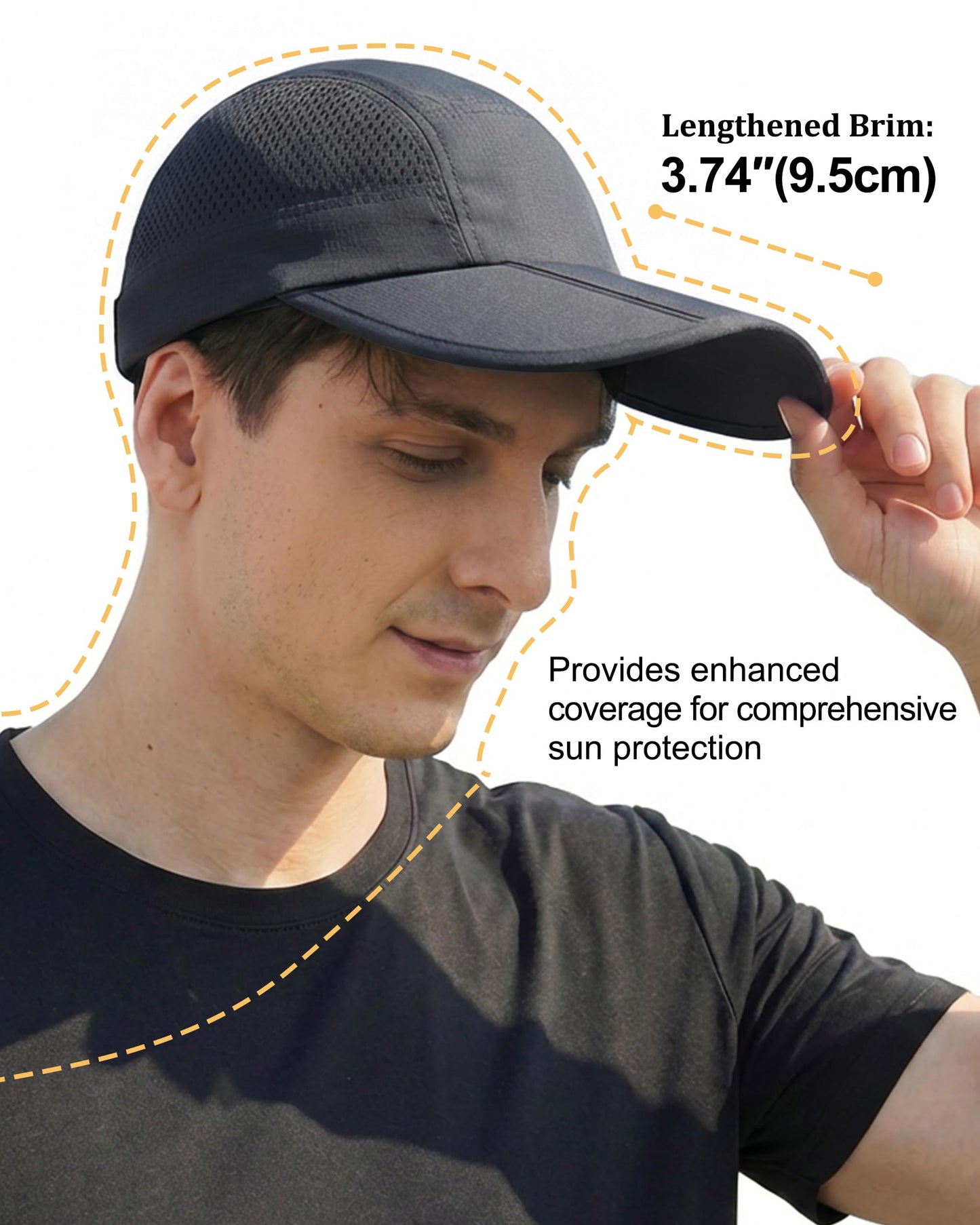 GADIEMKENSD UPF 50+ Foldable Baseball Cap with Long Brim, Cooling Running Hat Quick Drying Breathable Mesh, Water-Repellent, Suitable for Golf Tennis Sports Travel Dark Grey