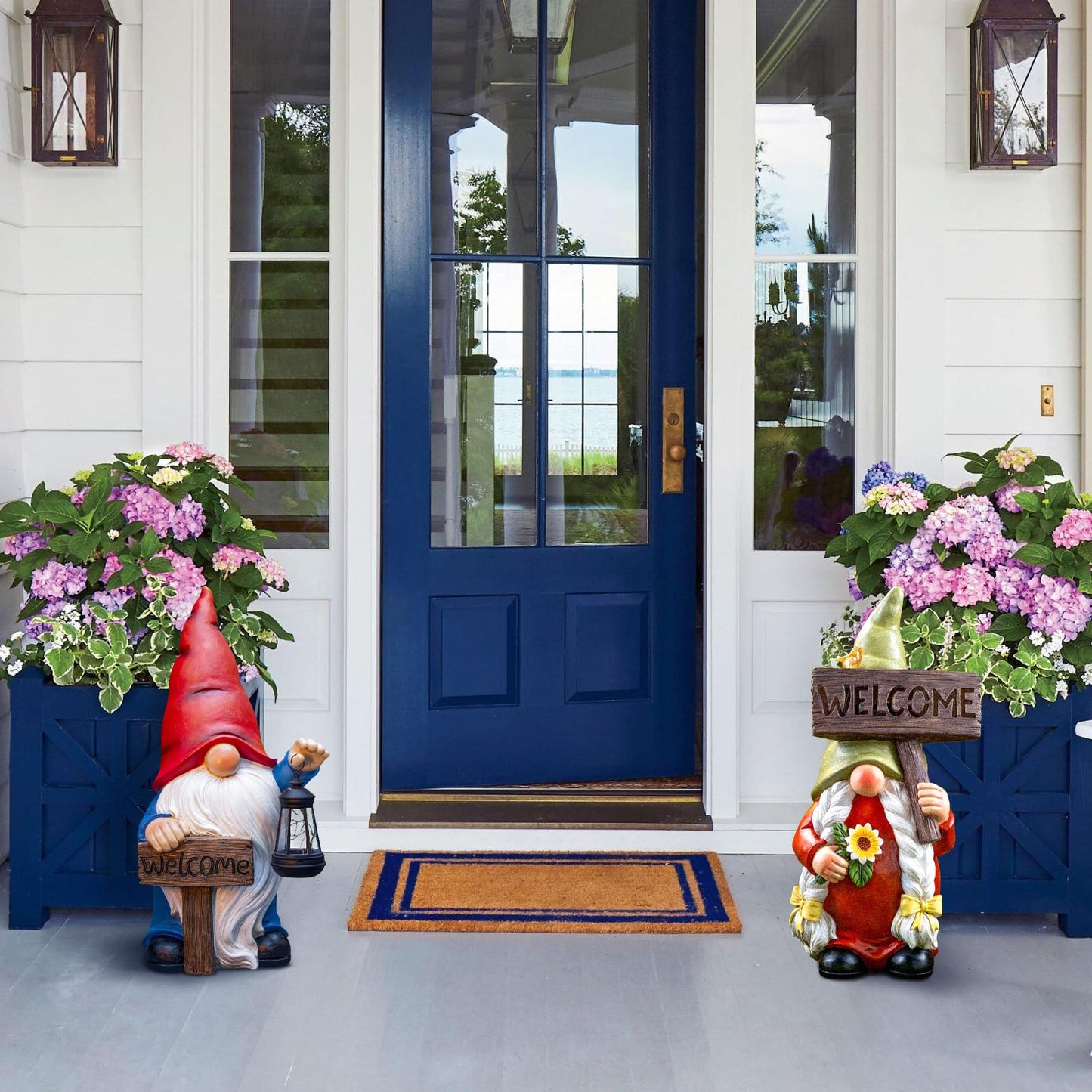WONDHOME 22" Solar Large Gnome Garden Statue Big Gnome with Welcome Sign Outdoor Decor with LED Lantern Home Porch Yard Patio Lawn Ornament Christmas Housewarming Gardening Gift