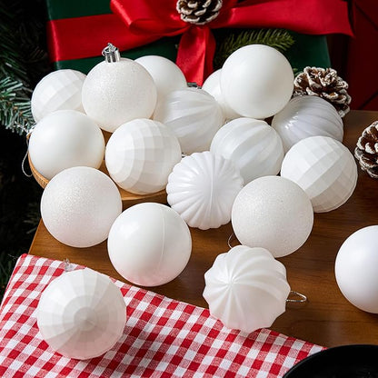 JOIEDOMI 24 Pcs White Christmas Balls Ornaments Set, 2.36" Christmas Tree Ornaments Shatterproof, Xmas Balls Hanging Decorations for Tree Wreath Garland Holiday Wedding Indoor Party Decor