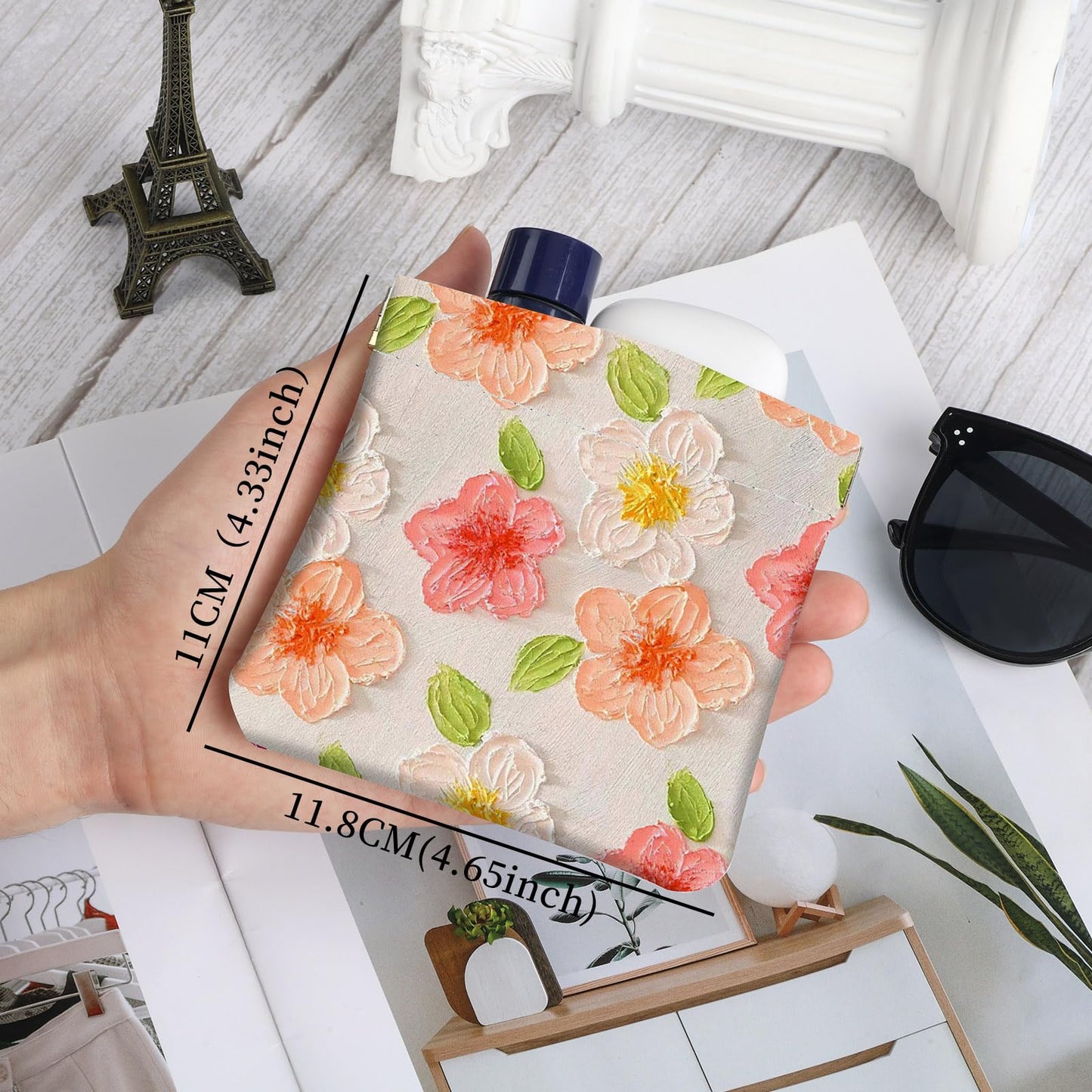 2Pcs PU Leather Small Squeeze Coin Purse Pouch Mini coin Bag Unique And Cute Wallet Cosmetic Bags Change Bag For Women Girls Men （Pink and Yellow Flowers L