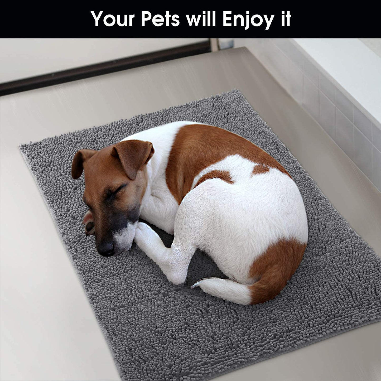 HOMEIDEAS Dog Door Mat for Muddy Paws 30x20, Absorbs Moisture and Dirt, Non-Slip Washable Doormat, Soft Chenille Mud Mat for Dogs, Entry Indoor Entryway Carpet for Outside Floor, Grey