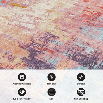 Rugshop Multi Abstract Distressed Area Rug, Machine Washable Non-Slip Modern Artistic Carpet for Living Room, Bedroom and Home Office, 5' x 7'