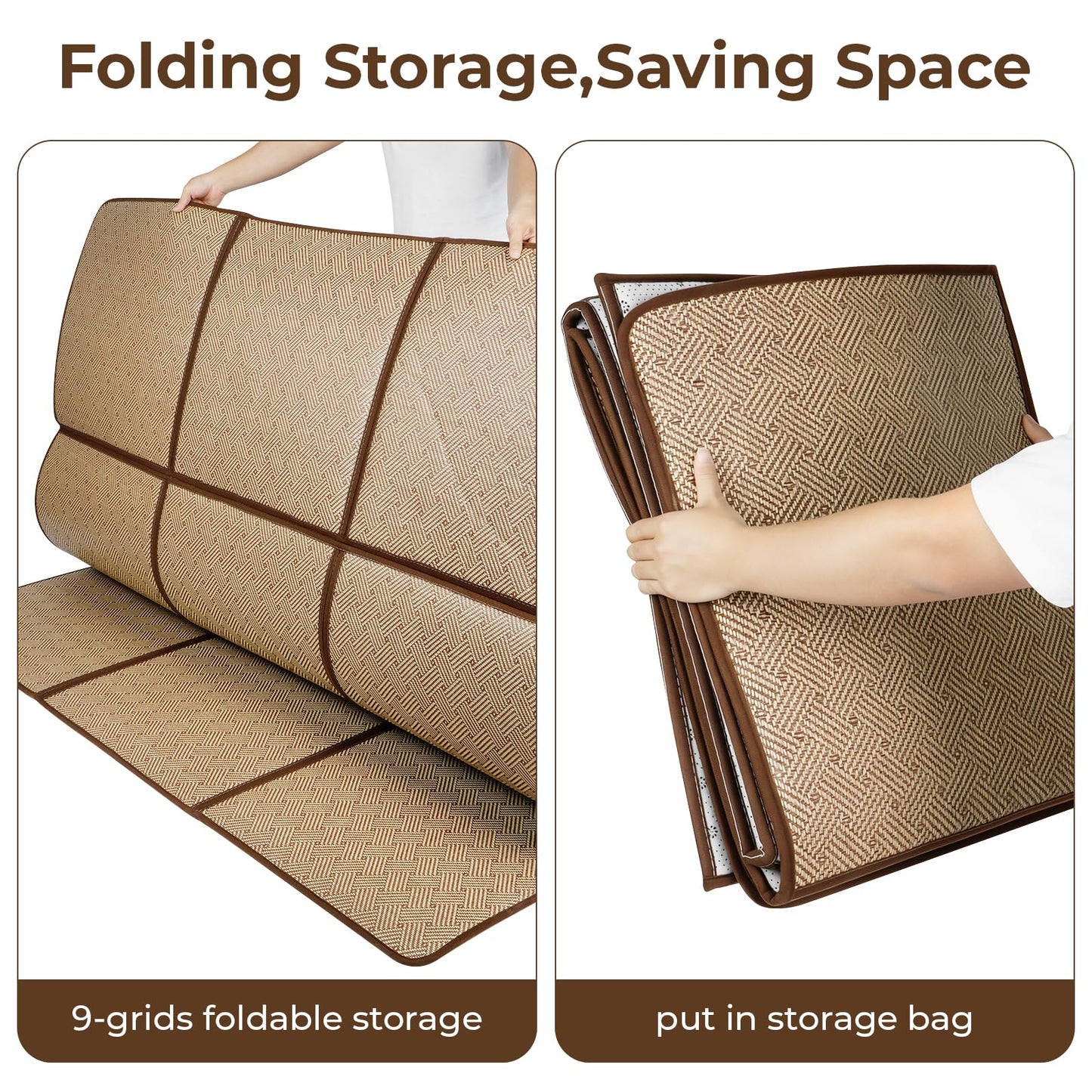 71'' x 71'' Large Japanese Tatami Mat, 0.47'' Thickness Foldable Rattan Japanese Floor Mats with Storage Bag, Non-Slip Breathable Memory Foam Area Rug Living Room Bedroom Yoga