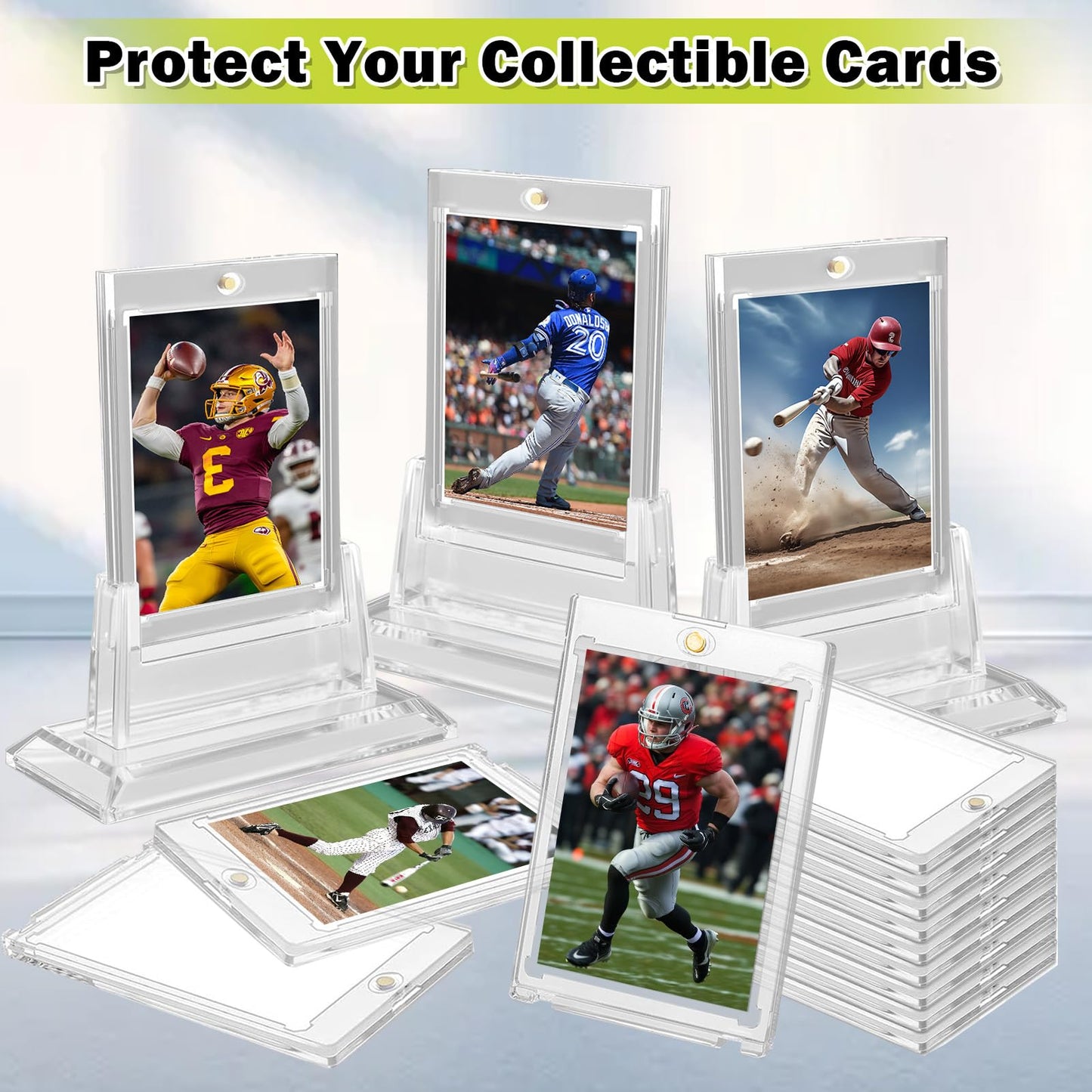 130PT Magnetic Card Holders for Trading Cards, 36ct One Card Touch Holder Baseball Card Thick Protectors Hard Plastic Magnetic Card Case Sports Football Basketball Top Loads for Cards Sleeves
