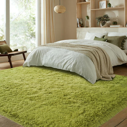 Area Rugs 6x9 Living Room: Green Fluffy Shag Carpet for Living Room-Fuzzy Furry Plush Soft Kids Girls Shaggy Bedside Indoor Floor Rug for Teen Dorm Home Decor Aesthetic (Lawn Green,6x9 Feet)