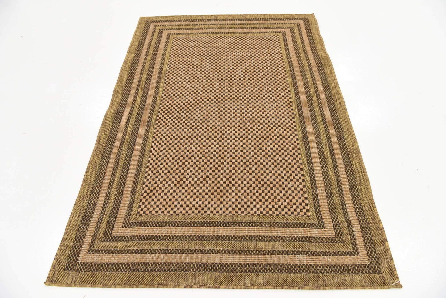 Unique Loom Outdoor Border Collection Area Rug - Multi Border (4' 1" x 6' 1" Rectangle, Light Brown/ Brown)