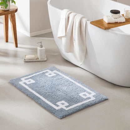 Madison Park Evan 100% Cotton Bathroom Non Slip Backing-Luxurious Tufted Plush Bath Mat Absorbent, Quick Dry, Spa Design Shower Room Décor, 20x30" Blue