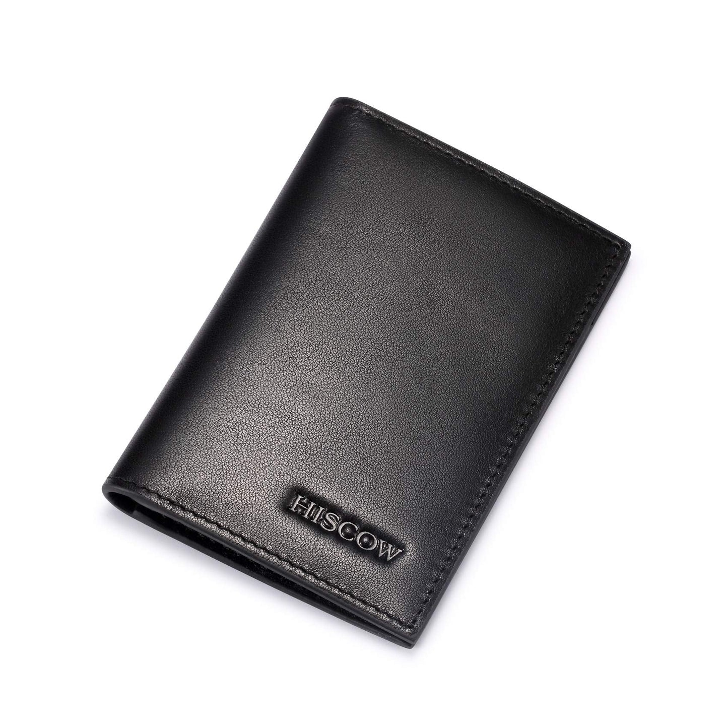 HISCOW Slim Leather Credit Card Holder 4cc for Men & Women, Italian Calfskin (Black)
