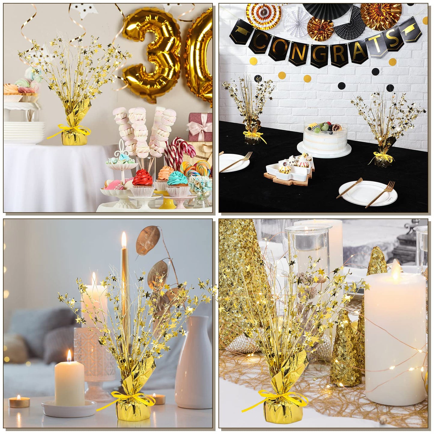 Crowye 3 Pieces Metallic Foil Spray Centerpiece Birthday Table Decoration Star Burst Centerpieces Graduation Table Decor for Birthday 2026 Party Holiday(Gold)