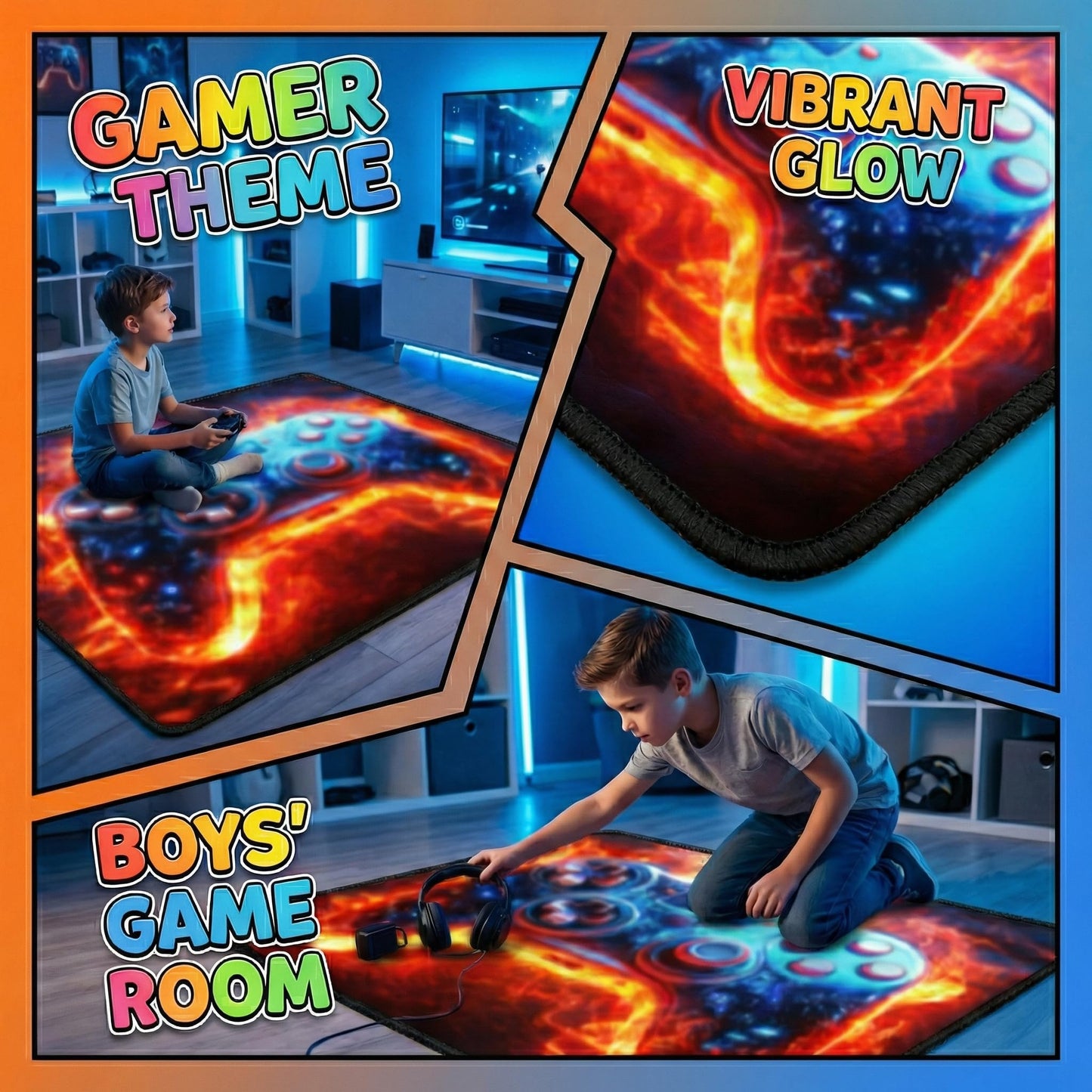 Gamer Room Rug for Boys - Gamer Rug Gamer Room Carpet for Teens Room Video Game Pattern Bedroom Carpet for Kids Gamepad Controller Mat for Bedroom,2.5x4 Feet