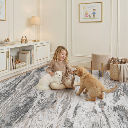 Micgeek Area Rugs for Living Room: 9X12 Abstract Washable Rug Modern Neutral Large Soft Stain Resistant Non-Slip for Bedroom Dining Room Indoor Home Office Carpet - Taupe