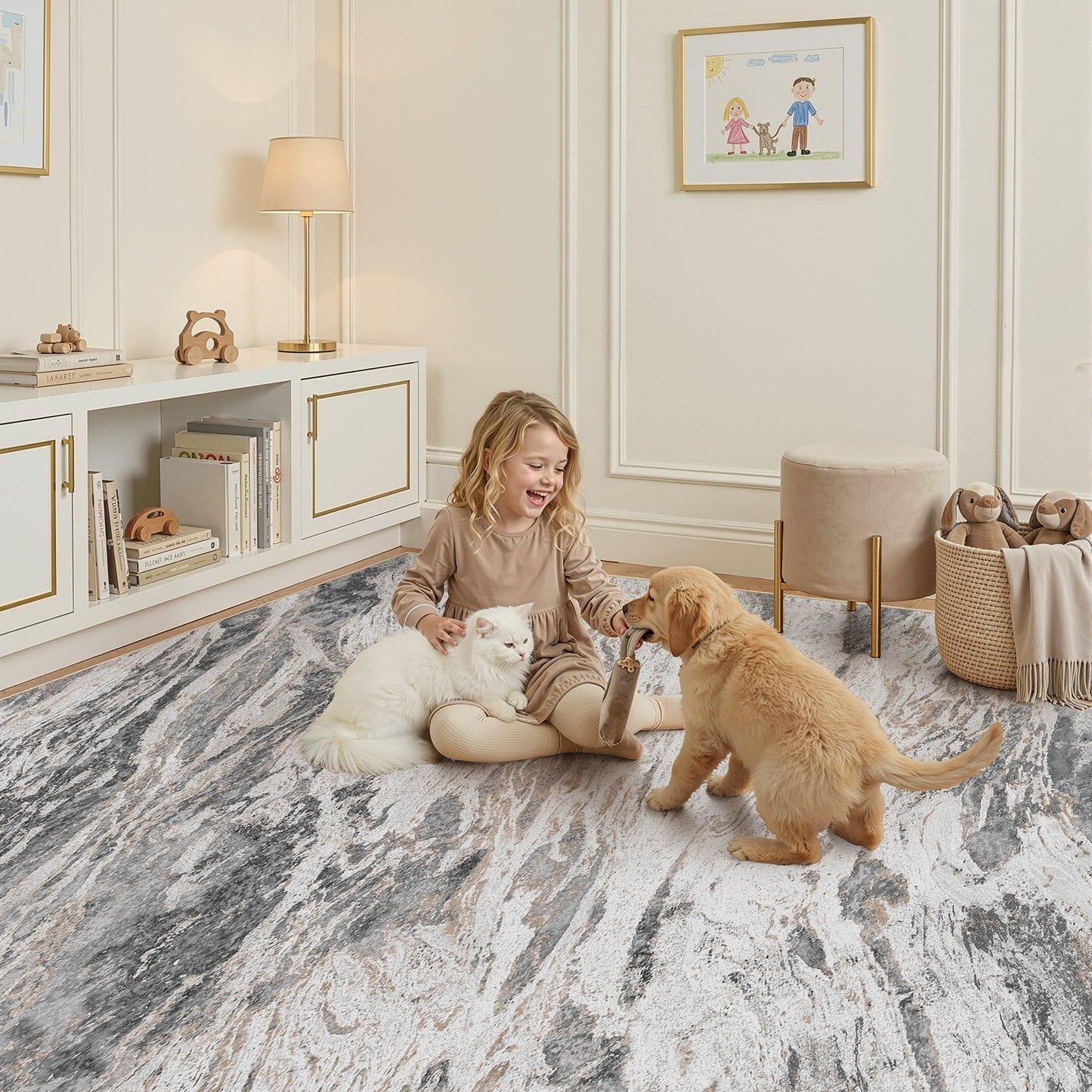 Micgeek Area Rugs for Living Room: 5X7 Abstract Washable Rug Modern Neutral Large Soft Stain Resistant Non-Slip for Bedroom Dining Room Indoor Home Office Carpet - Taupe