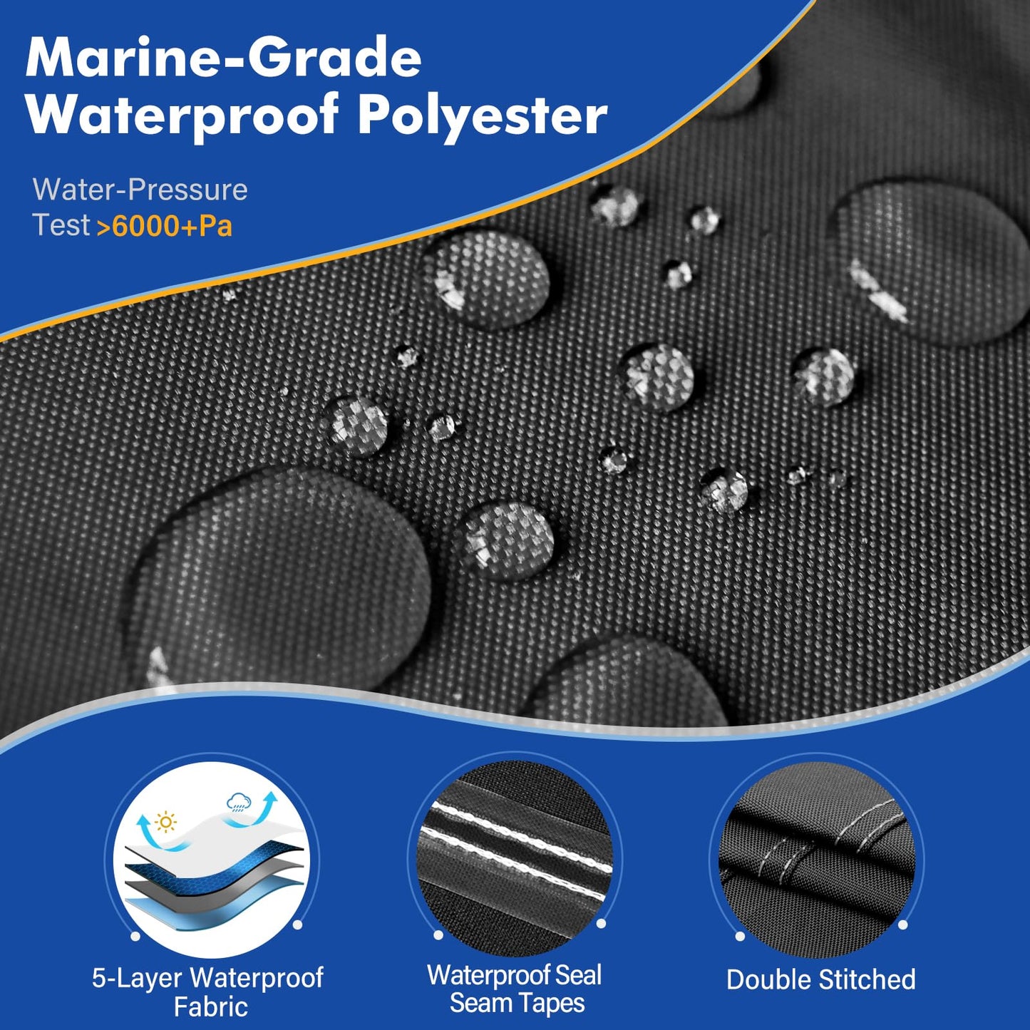 YimSting 1200D Waterproof Boat Cover - Fits 14-15.8 ft Bass, V-Hull, Tri-Hull, Fish & Ski, Runabout Bowrider Boats - Heavy Duty Canvas Black