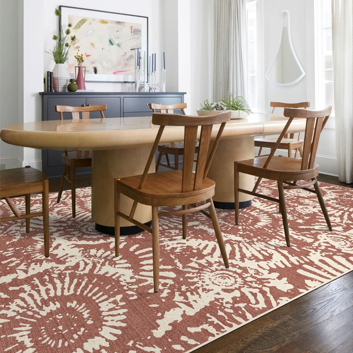 BLISSA Terracotta Modern 5x7 Area Rug - Ultra-Thin Washable Living Room Rug, Soft Non-Slip Geometric Neutral Abstract Rugs for Bedroom Kid Room Nursery Playroom Foyer Dining Room Rugs for Under Table