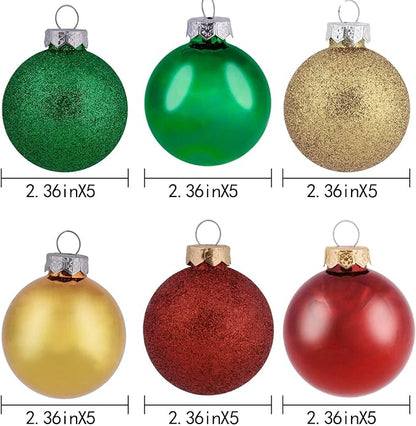 30ct Christmas Ball Ornaments, 2.36" Shatterproof Christmas Tree Decorations, Perfect Hanging Ball for Indoor/Outdoor Holiday Wedding Party Decor (Gold-Red-Green)