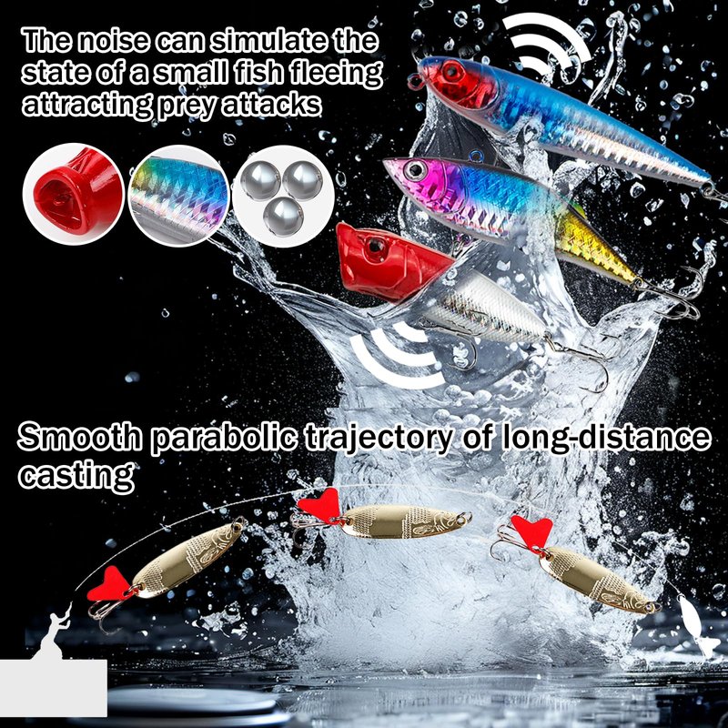 Balifly Bass Fishing Lures Kit Freshwater Fishing Tackle Set Include Topwater Lures Spoon Lures Soft Plastic Baits Hooks Snap Swivels for Freshwater Saltwater Fishing Started Kit FS/TZ-02(77pcs)