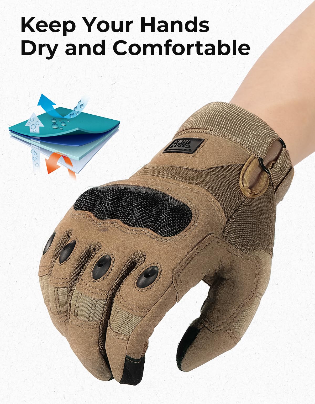 KEMIMOTO Tactical Gloves for Men, Touchscreen Motorcycle Gloves with Hard Shell & Palm Padding for Sports Motorcycle Cycling Tactical Airsoft Paintball Hunting Hiking Camping Climbing (Brown,X-Large)