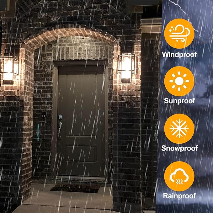 PARTPHONER Modern Motion Sensor Outdoor Wall Lights 2 Pack, 15" Exterior Wall Sconce Waterproof Porch Light, Outside Light for House with Water Glass for Garage Doorway-Only Lights up with Motion