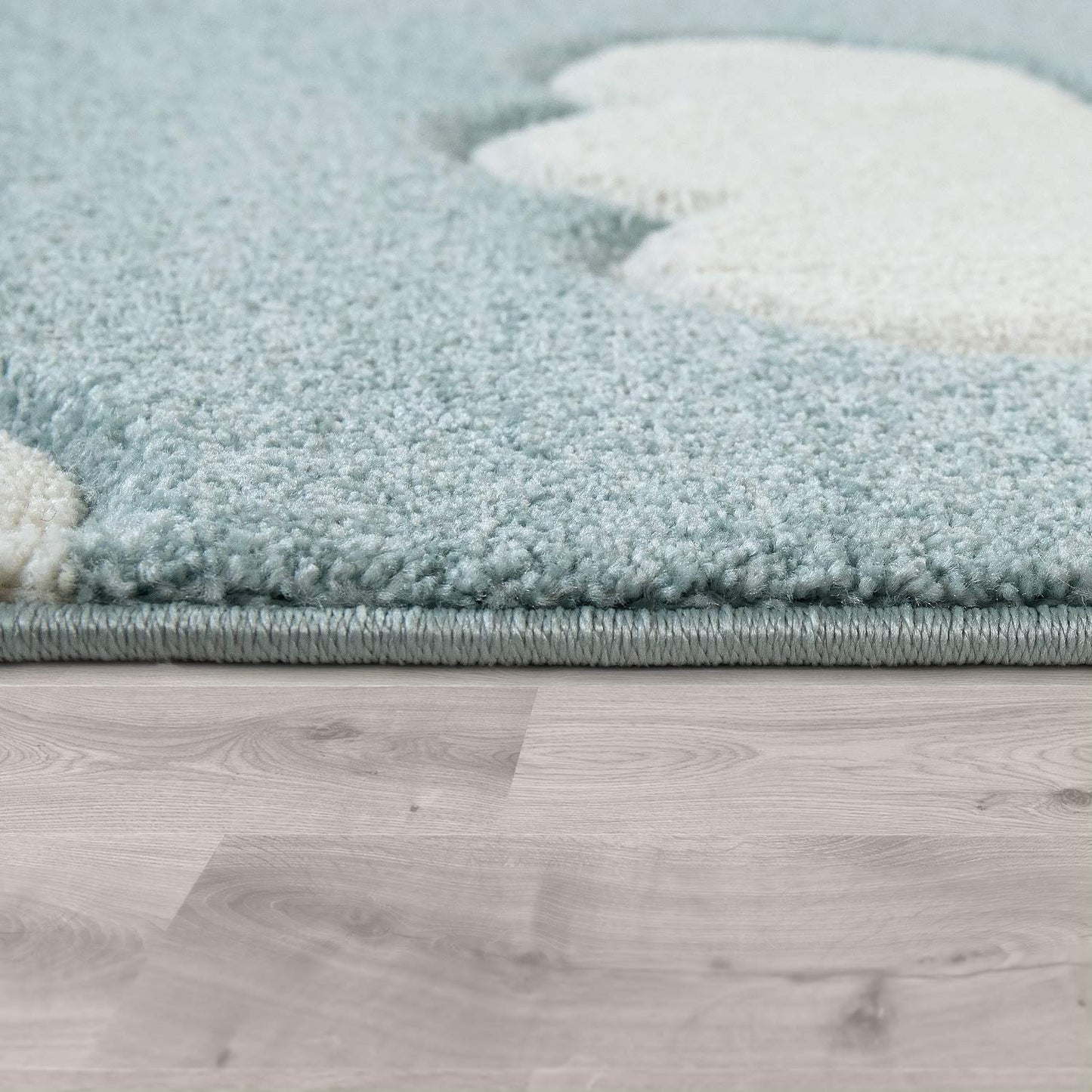 Paco Home Modern Kids Rug with Clouds in Blue Pastel for Nursery, Size: 4' x 5'7"