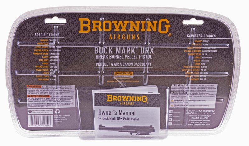 Umarex Browning Buck Mark URX Single Shot Break Barrel .177 Caliber Pellet Gun Air Pistol, Black