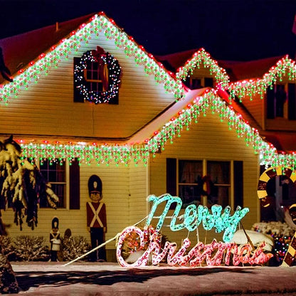 132 Ft 1280 LED Christmas Icicle Lights Extra Long 8 Modes Waterproof Icicle String Light with 240 Drops, Fairy Hanging Lights Decor with Remote for Xmas Wedding Indoor Outdoor Red and Green