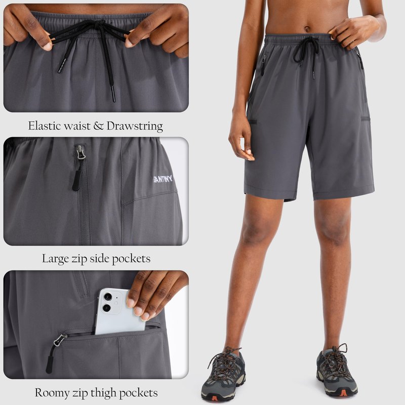 SANTINY Women's 5''/ 7''/9'' Hiking Cargo Shorts Quick Dry Lightweight Summer Shorts for Women Athletic Golf Zipper Pockets(Dark Grey_3XL)