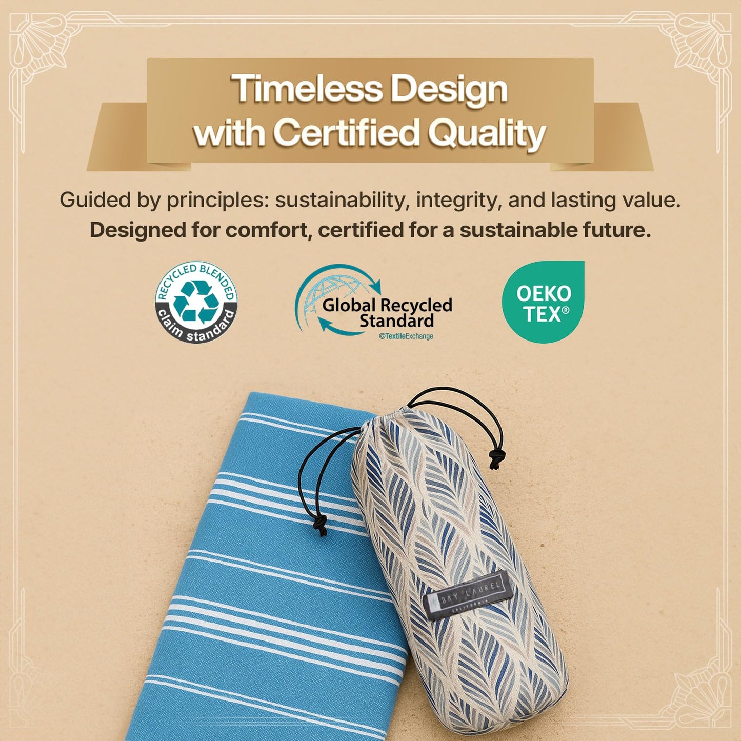 BAY LAUREL Turkish Beach Towel with Travel Bag 39 x 71 Quick Dry Sand Free Lightweight Large Oversized Towels Light