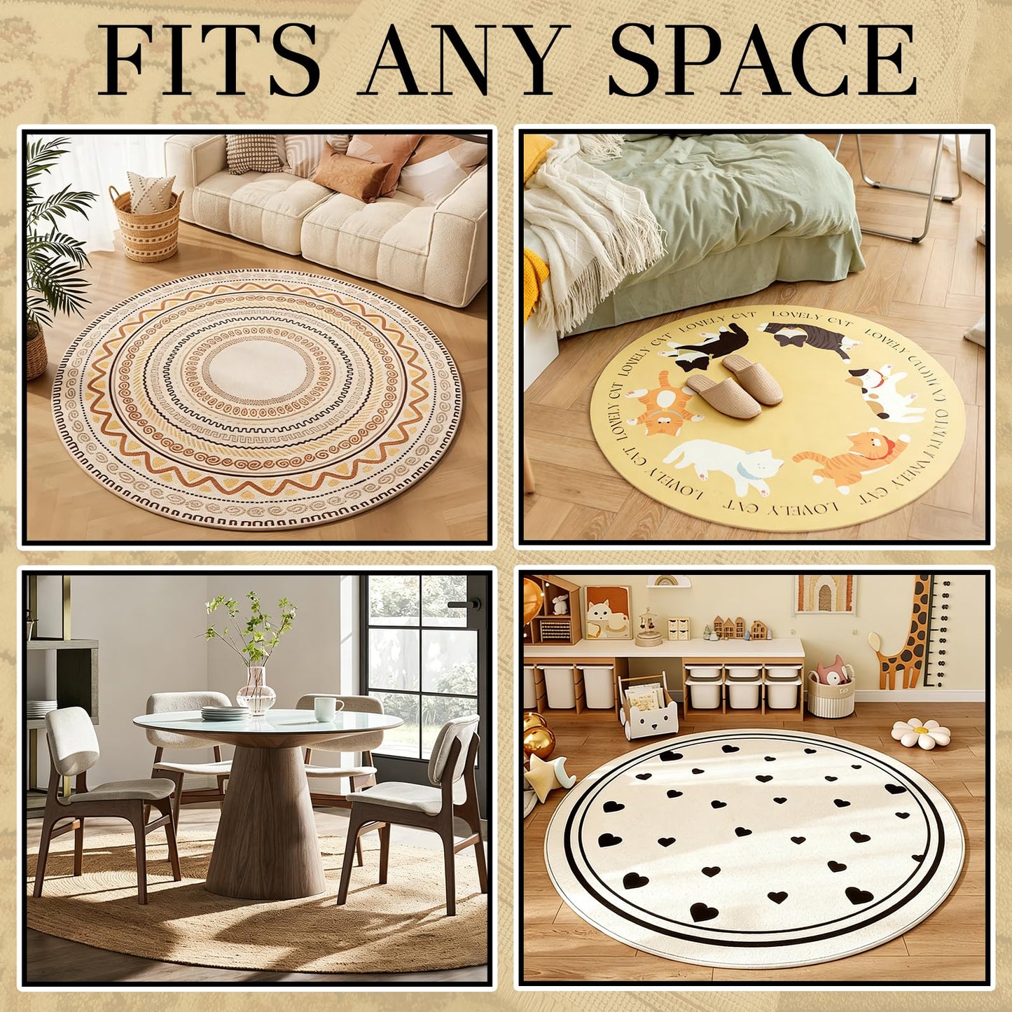 Non-Slip Waterproof Rug Pad, 5' Round Carpet Protector Mat, Round Felt Rug Pad for All Floors and Finishes, Keeps Rugs in Place Soft & Safe, from Sliding (5 FT)