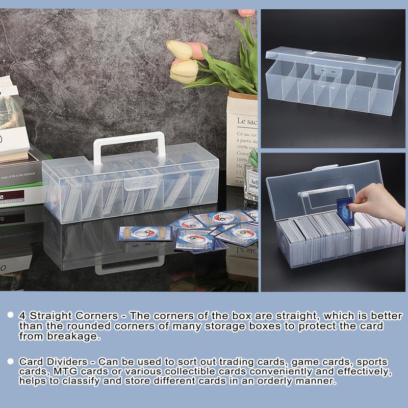 OwnMy 2 Plastic Trading Card Storage Boxes Clear Plastic Card Storage Cases with Dividers, Portable Baseball Cards Organizer Box for Football Sports MTG TCG Cards