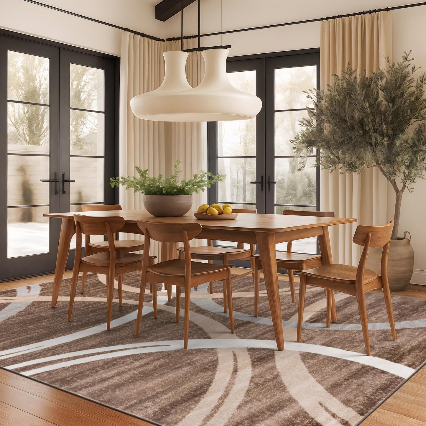Rugshop Modern Wavy Circles Design Area Rug, Fade-Resistant Carpet for Living Room, Bedroom, or Dining Room, Grand Room,Open Spaces Brown, 8'8" x 12'