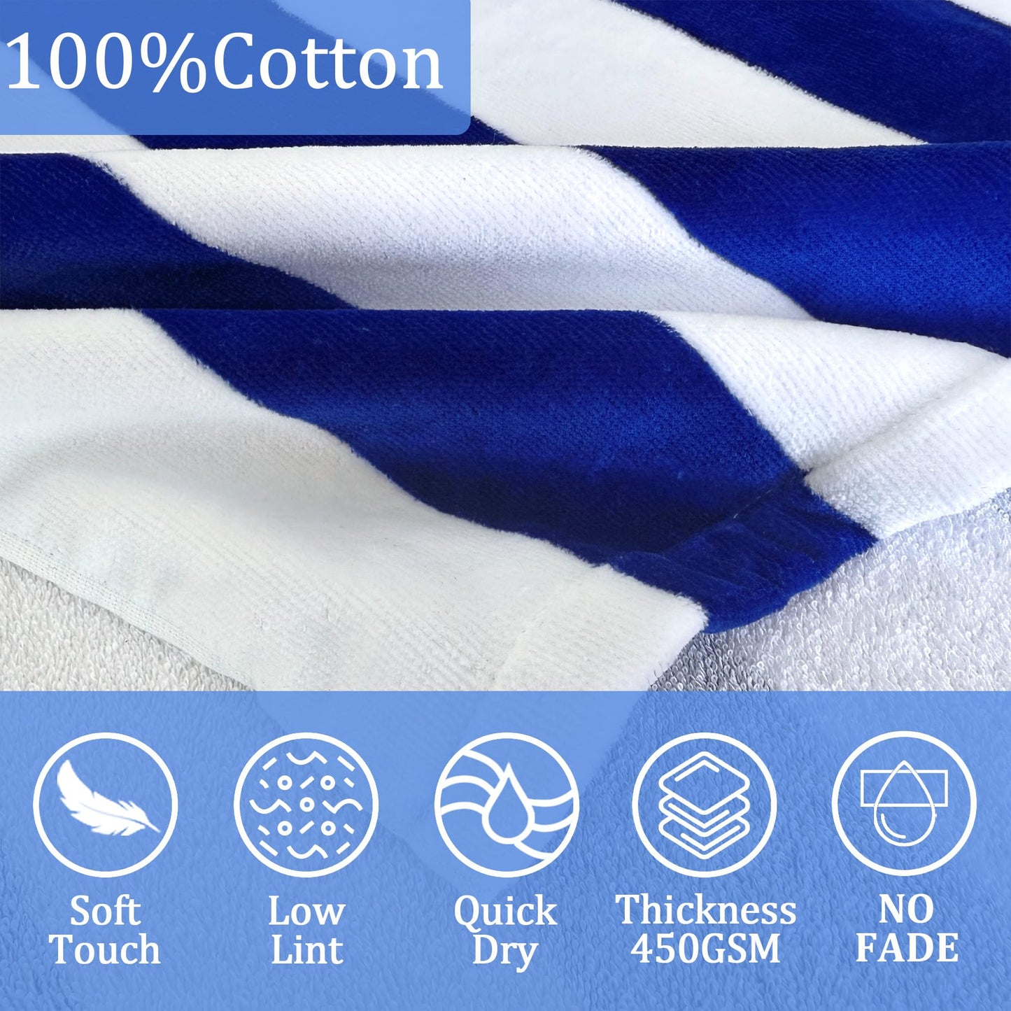 VOOVA & MOVAS Kids Beach Towel Wrap with Hood (3-8 Years, 30''x50'') - 100% Cotton Soft Absorbent Towel for Boys, Pool, Bath, Swimming & Beach - Blue Cabana Stripe Design