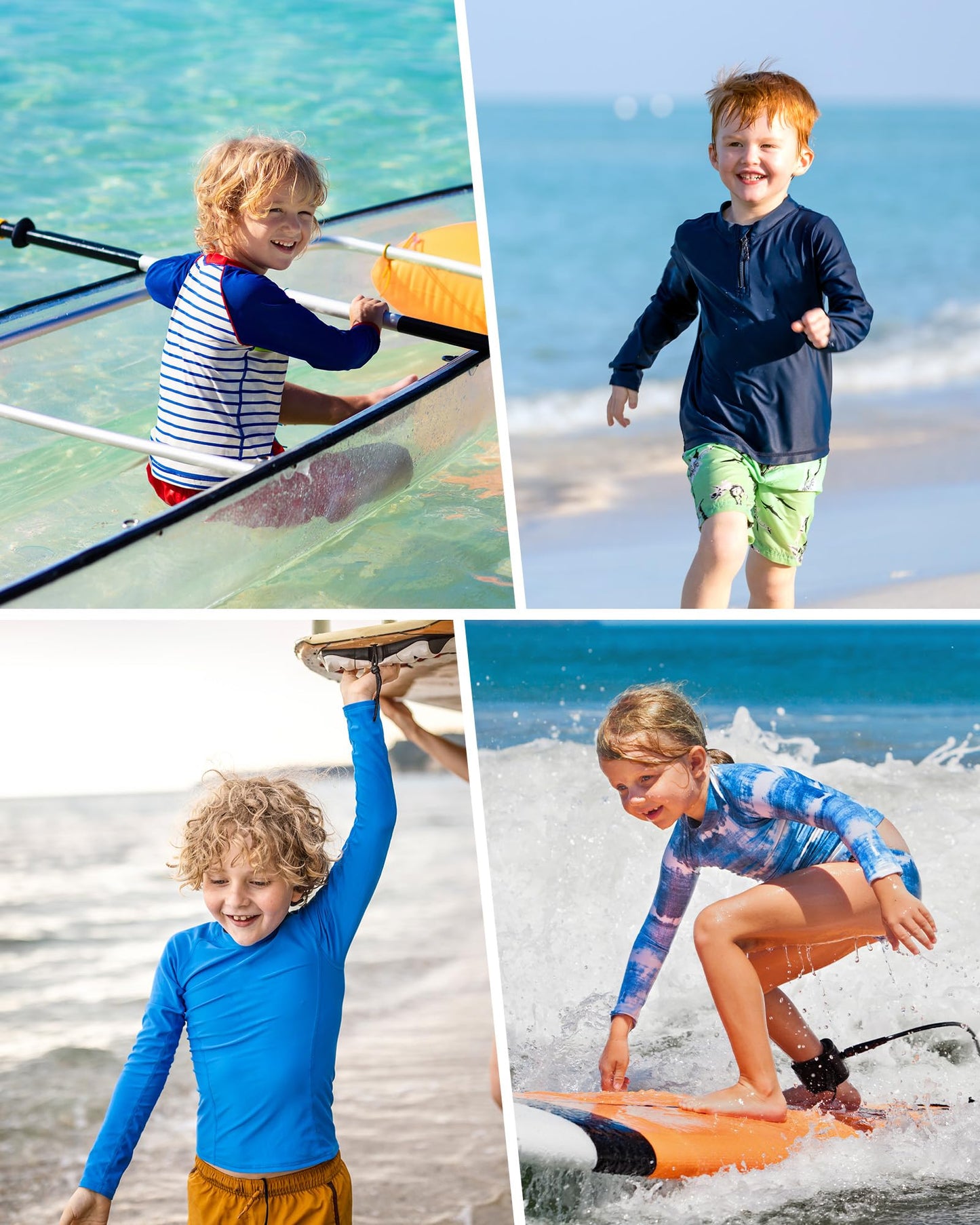 Poekuao UPF 50+ Rash Guard for Boys Swim Shirt Long Sleeve Rashguard Youth SPF Fishing Quick Dry Shirt Blue