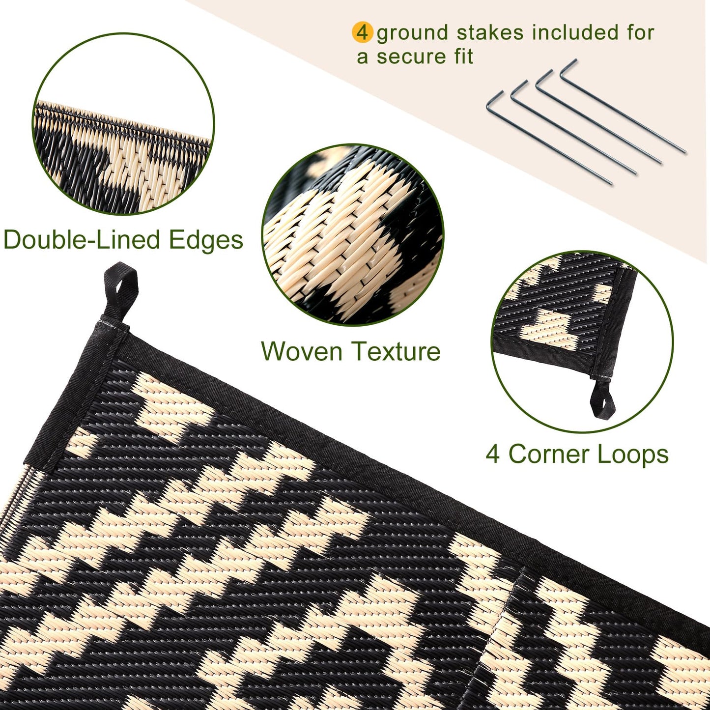 OPPODREAM Outdoor Rug 5x7 Ft, Waterproof Outdoor Plastic Straw Rug for Patio, Reversible Out Door Carpet for Camping, Deck, Rv, 5 x 7 Area Carpet for Balcony, Porch, Backyard, Black and Beige