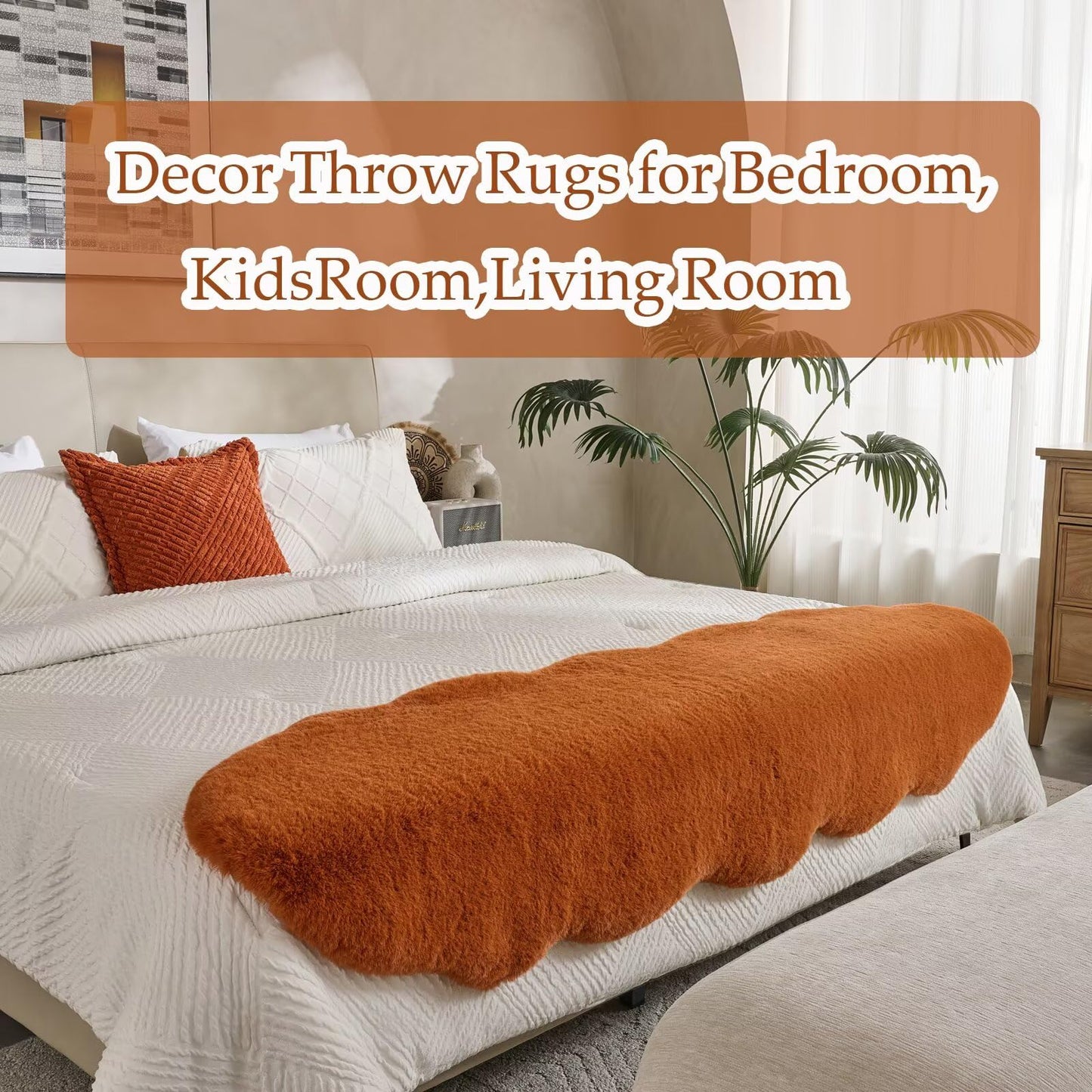 Animebody 1700GSM Fuzzy Faux Sheepskin Fur Area Rug,Extra Soft Faux Fur Mat,Fluffy Shaggy Fur Rug for Bedroom Living Bedside Rug Room Decor-Burnt Orange, 2 x6 ft