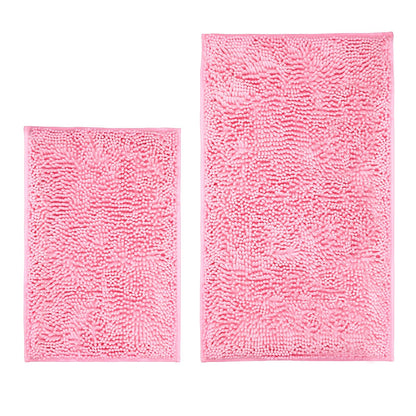 LanYunUmi Pink 2 Pieces Bathroom Rugs, Ultra Soft Non Slip Absorbent Chenille Toilet Bath Mat Set Rugs for Slip-Resistant Shag Extra and Rug Shower Room Machine-Washable Fast (Pink, 20"x32"+16"x24")