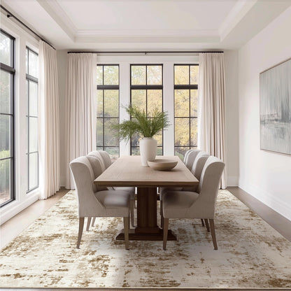 FMFUNCTEX 8x10 Washable Area Rug Brown Beige Neutral Abstract Modern Large Non Slip Carpet for Living Room Bedroom Soft Low Pile Indoor Mat Contemporary Throw Rug for Dining Kitchen Office Nursery