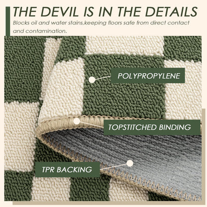 hicorfe Checkered Grid Checkerboard Kitchen Rugs,Set of 2 Non Slip Kitchen Mats for Floor,Washable Kitchen Runner Rugs Carpets for Hallways Entryway Laundry Room(20"x48"+21"x59",Green)