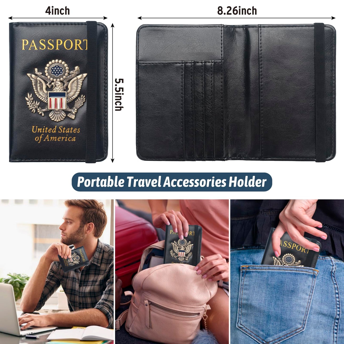 Coowayze Passport Holder Cover for Women Men, Leather US Passport Wallet Case with Vaccine Card Slot for Travel, RFID Passport Book Cover Travel Document Organizer Carrier