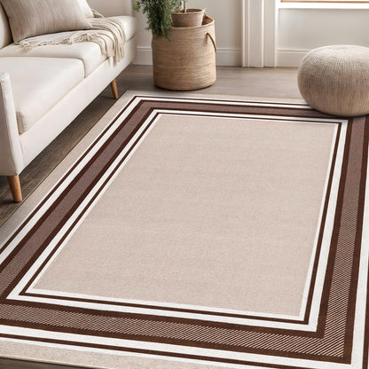 Beverly Rug Non Slip Area Rugs 8x10 Modern Bordered Non Skid Rubber Backing Soft Area Rug for Living Dining Room Easy to Clean Non Shedding Kitchen Bedroom Indoor Carpet 8 x 10 Beige-Brown