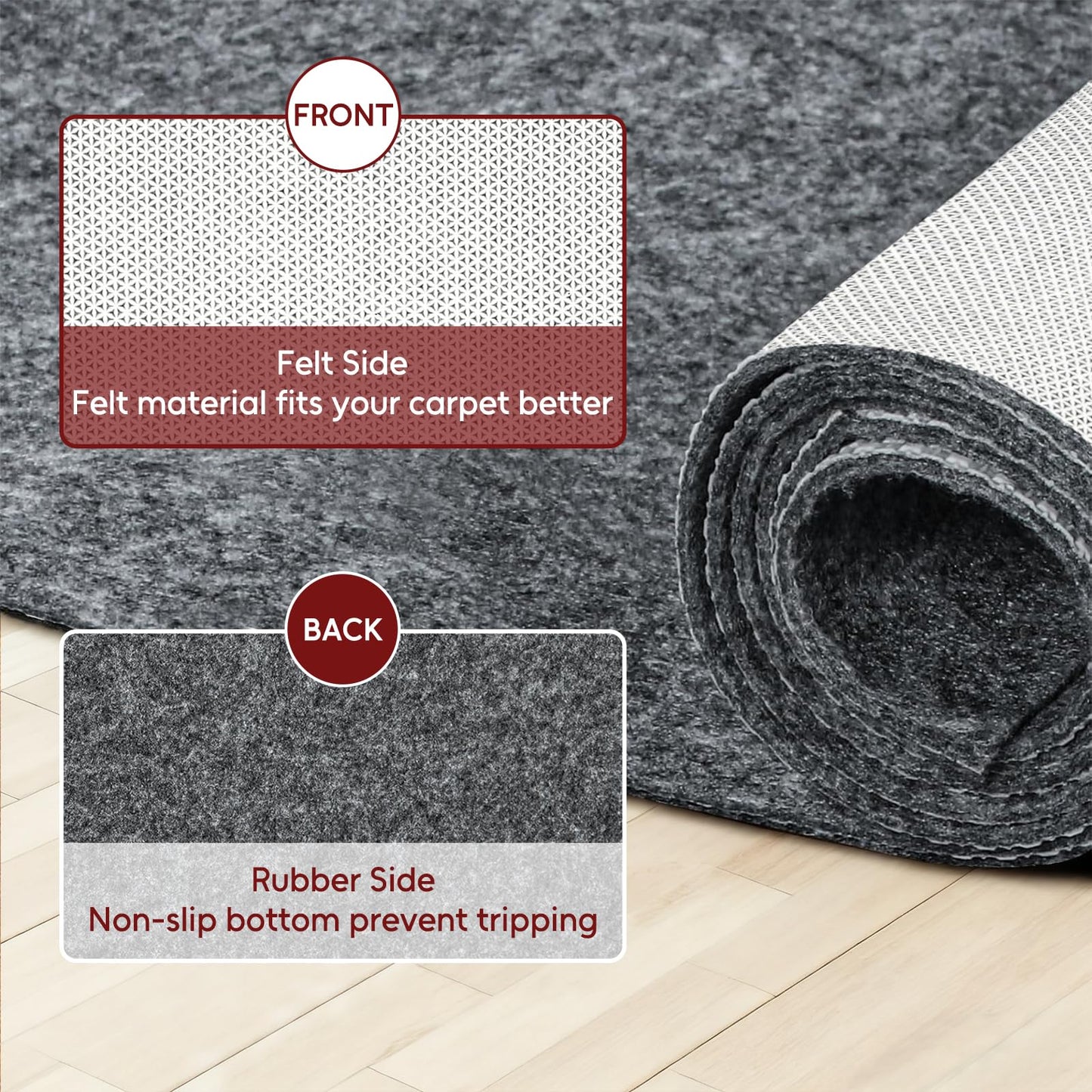 Felt and Rubber Backing Rug Pad, 6"x9" Non-Slip Rug Pads, 1/8” Thick, Under Area Carpet Protective Pads, Cushioned Gripper Pads for All Floors and Finishes, Keeps Rugs in Place, Soft and Secure