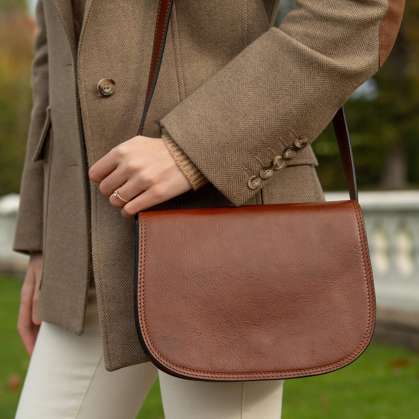 Time Resistance Leather Crossbody Bag for Women - Shoulder Messenger Purse (Cognac Brown) - Gift Box Included