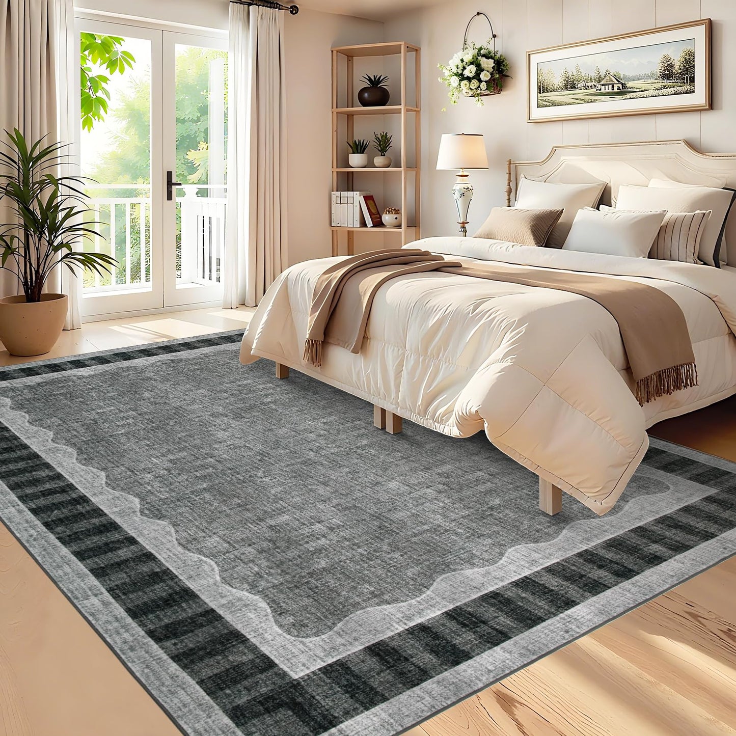 Garvee 8x10 Scalloped Area Rug, Large Washable Rug – Soft Non-Slip Backing Thin Floor Mat Carpet for Living Room Bedroom Dining Room Playroom Nursery Home Decor