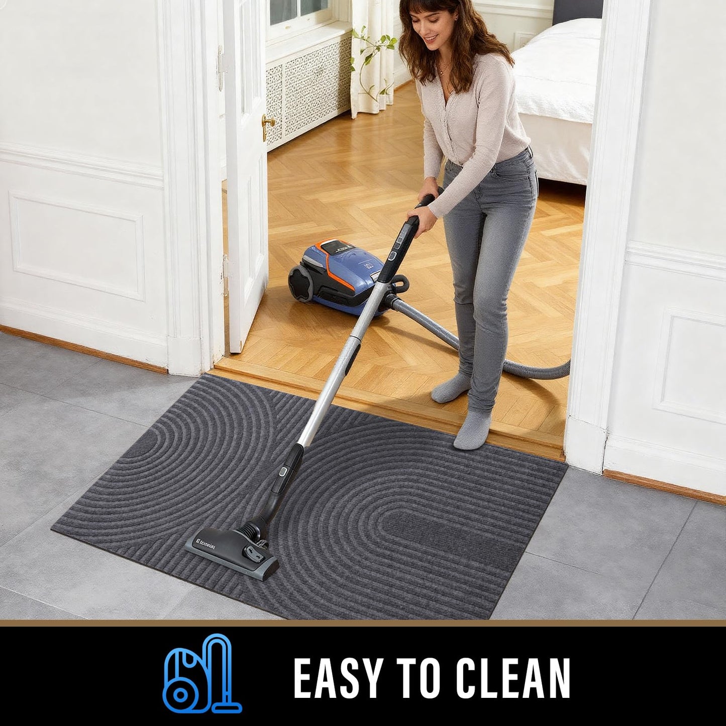PLEASOR Front Door Mat Outside Entrance, Absorbent and Dirt Resistant Welcome Mat Indoor Outdoor, Non-Slip Backing Entry Mat, Easy Clean Low Profile Doormat for Entryway, 47x32, Grey